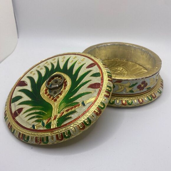 Round Wood Meenakari Box, (5.5”Multicolor Foiled) by JHC - Picture 3 of 12